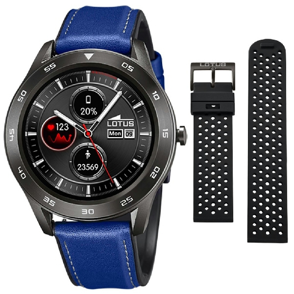 Reloj de hombre smartwatch Lotus con dos correas, silicona negra con piel  negra y esterilla negra