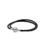 Pulsera Pandora Moments cuero trenzado doble negro - 590745CBK-D1