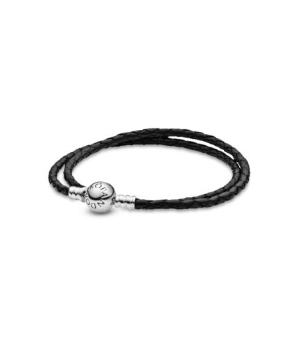 Pulsera Pandora Moments cuero trenzado doble negro - 590745CBK-D1